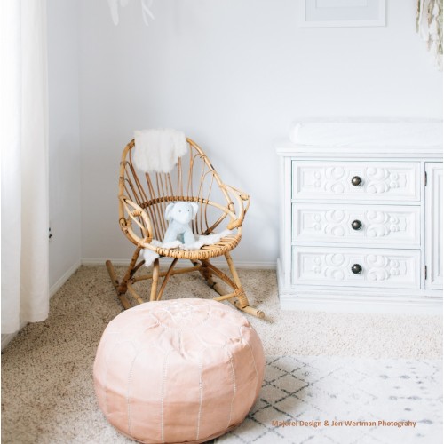 Moroccan leather pouf ottoman natual tan - details